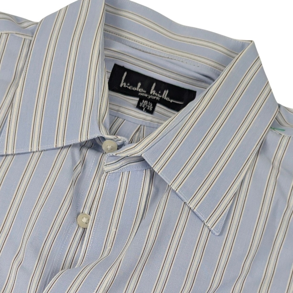 Nicole Miller New York Mens Blue White Striped Button Down Shirt 16.5 34/35 L